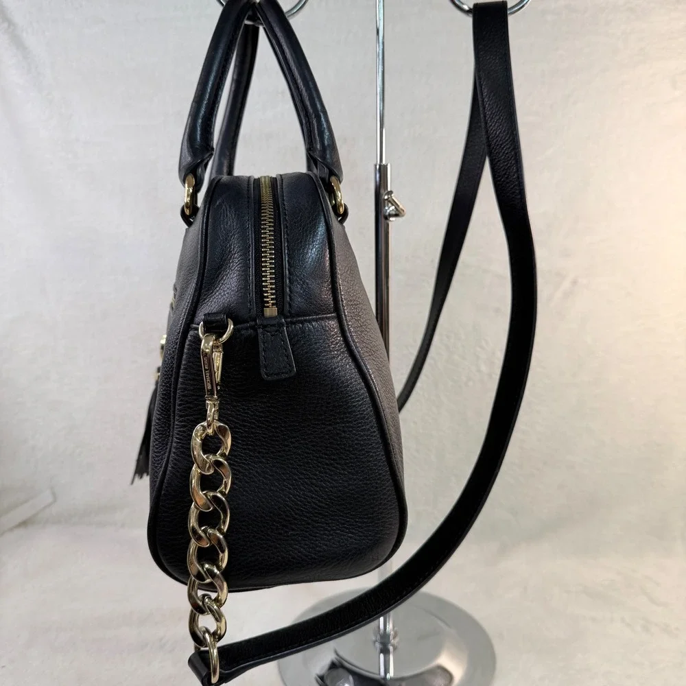 Michael‎ Kors Vintage Bedford Black Pebbled Leather Satchel Crossbody Bag Gold
